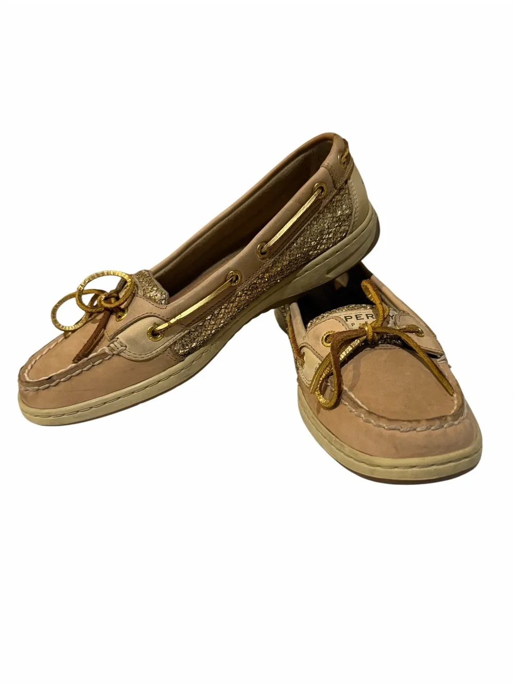 Sperry Angelfish Linen Gold Glitter  Loafer Boat Shoe Size 9M